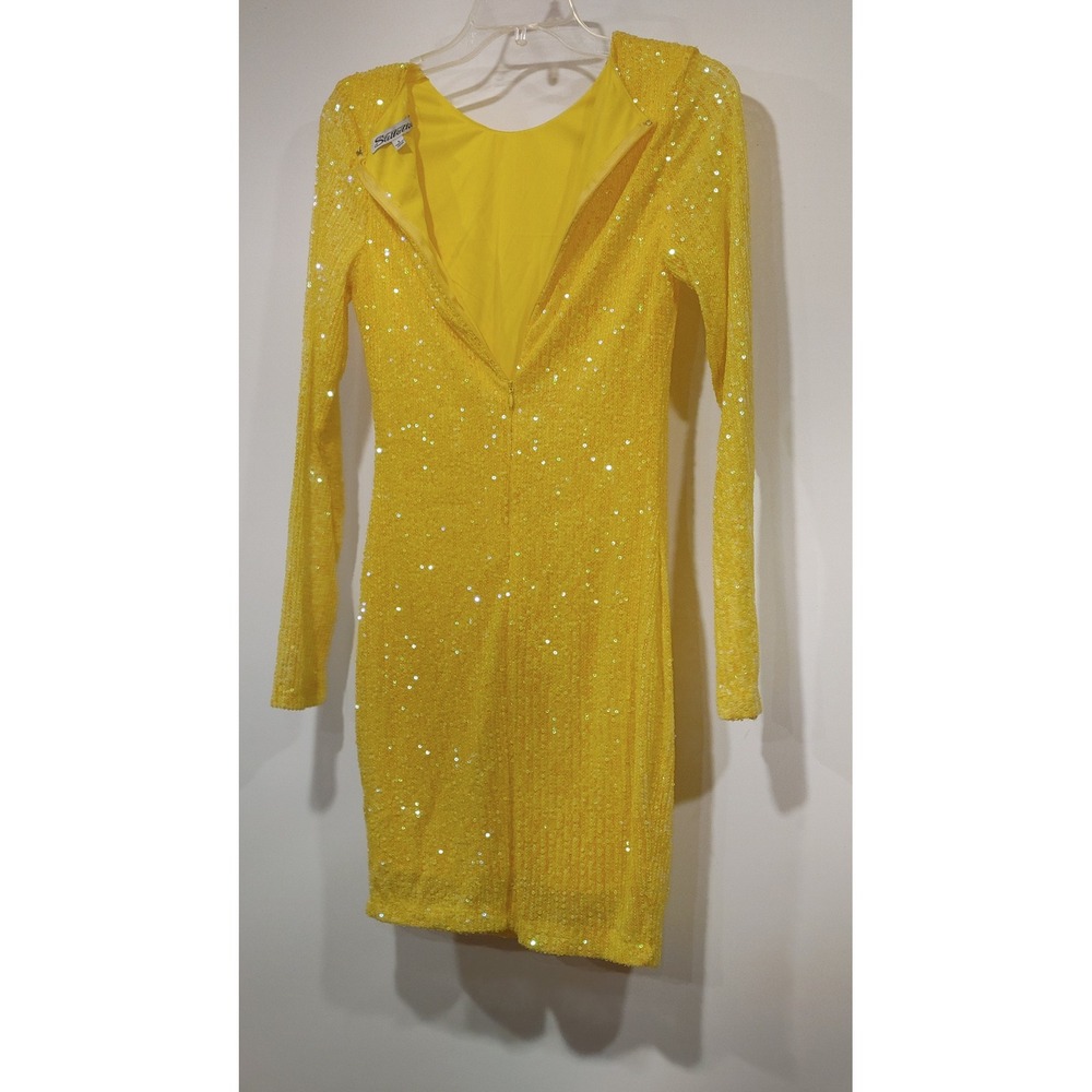 Stiletto's Sequin Bodycon Mini Dress Womens Small Yellow Excellent Long Sleeve - Picture 2 of 7